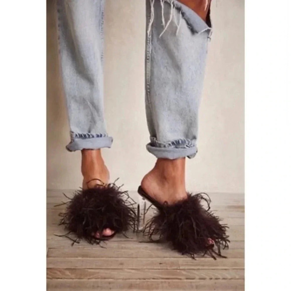 New Free People Jeffrey Campbell Heels Daisy Clear Glass Feather Shoes in Brown - Picture 3 of 13